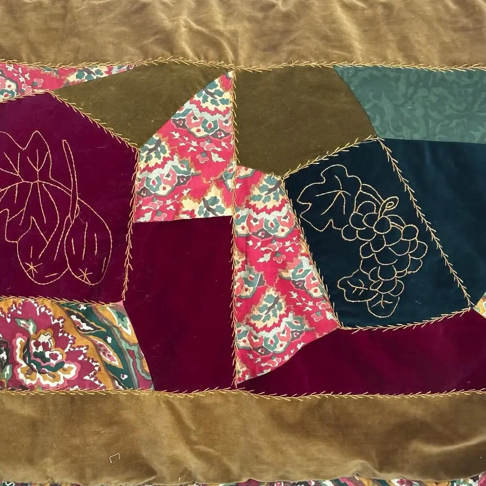 Nautica Crazy Quilt Pillow Sham 100% Cotton Retro Velvet Green Backing FLAW